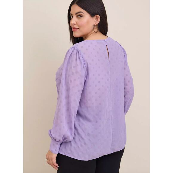 Torrid Chiffon Clip Dot Puff Sleeve Top Womens Plus 3X Purple Career Preppy - Picture 3 of 13